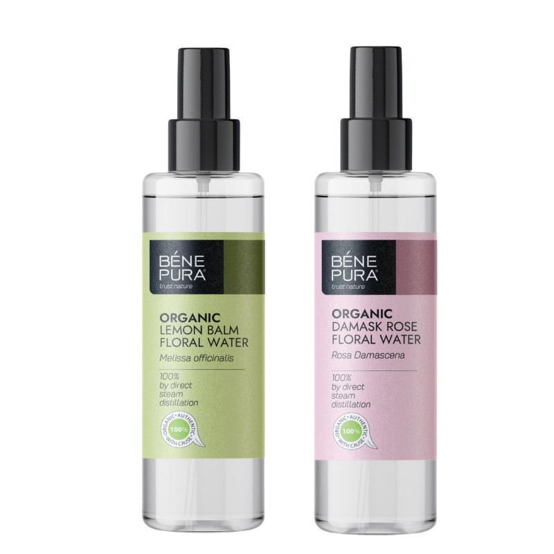 Bio Květinová voda z Meduňka a Bio Květinová voda z Růže Damašská - GMC